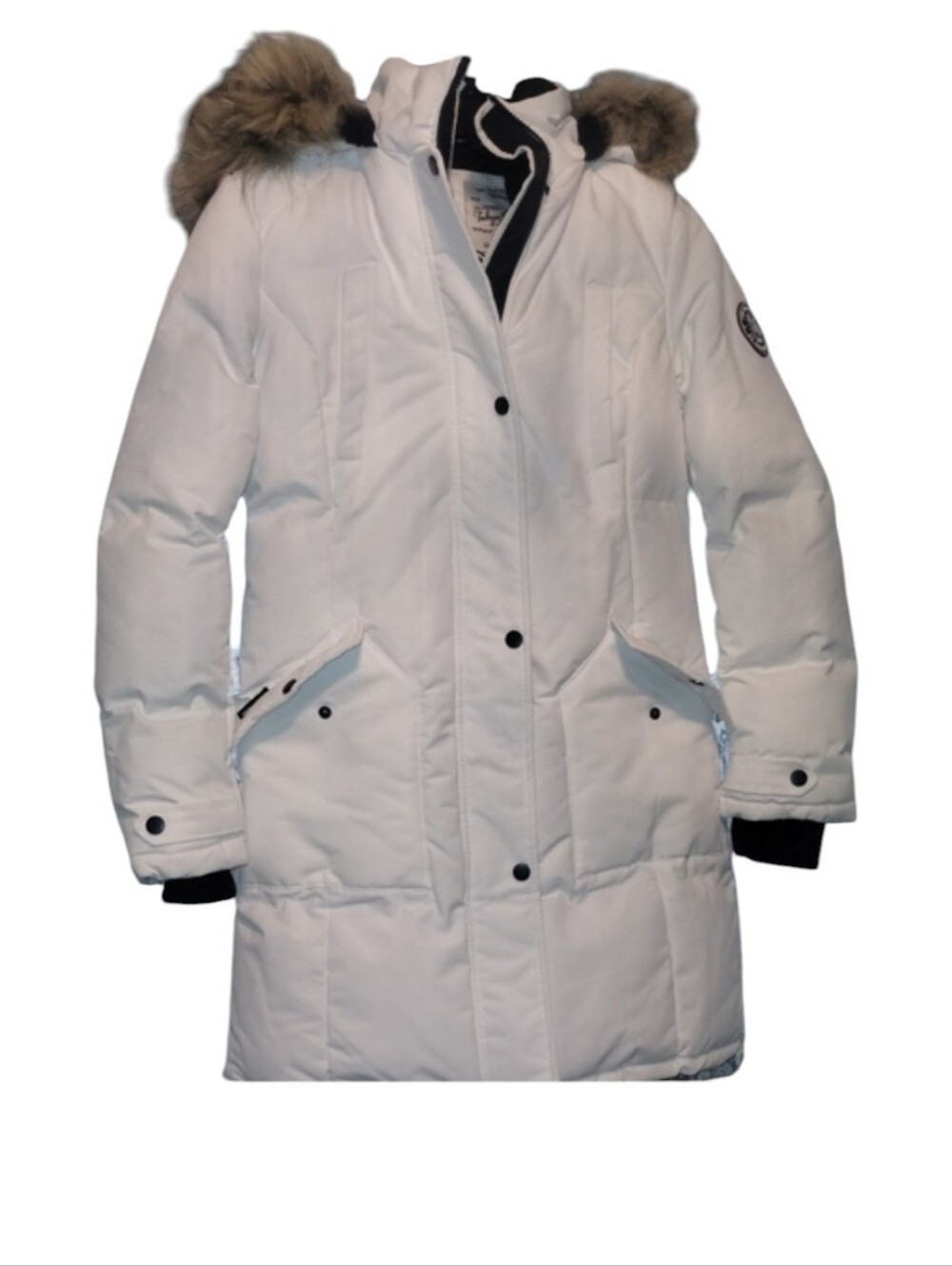 Tokyo Laundry Long White Puffer With Faux Fur Hood NWT Size M Zip Front